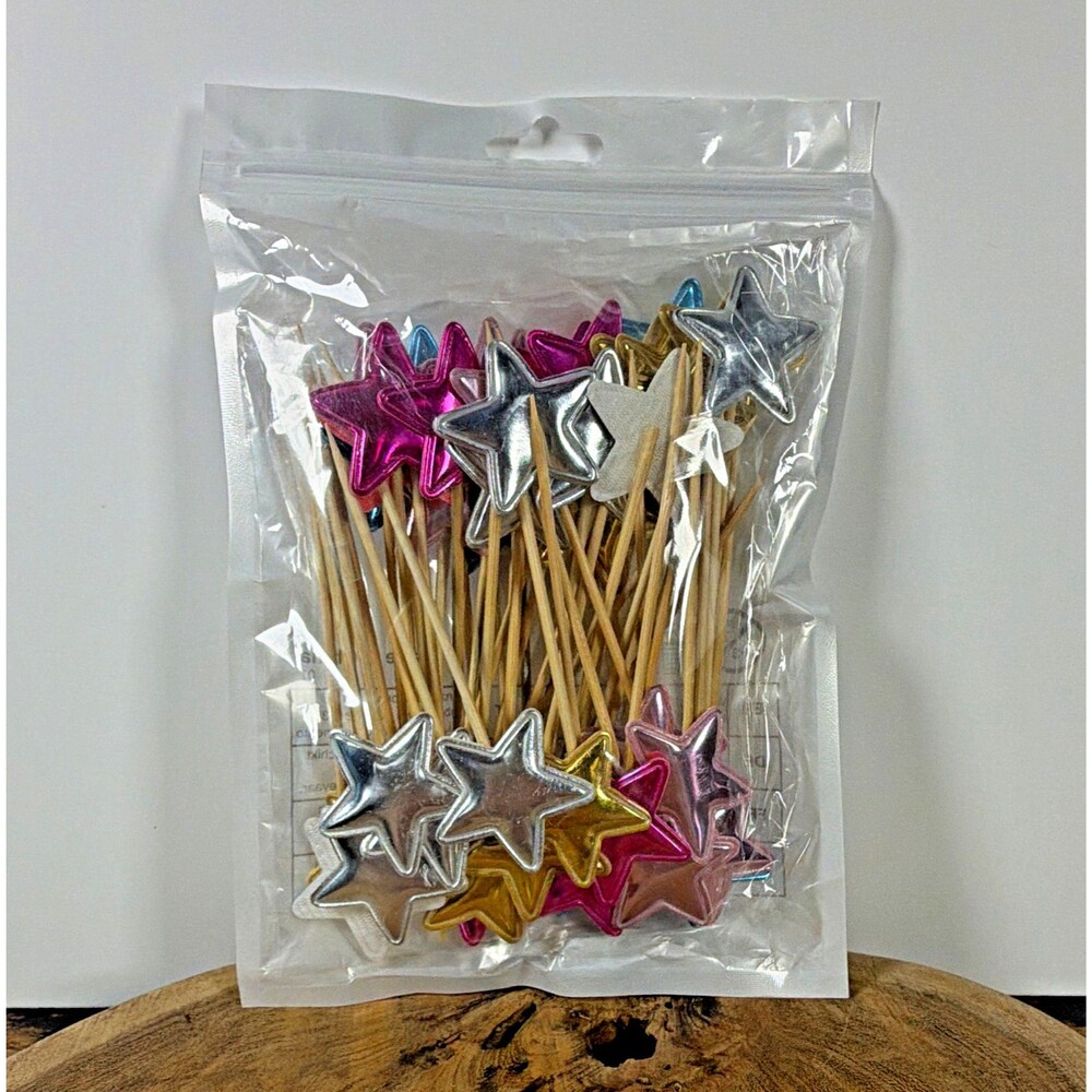 49 Pcs Star Cupcake Toppers Assorted Colors B-day Party Dessert Food Picks NEW
